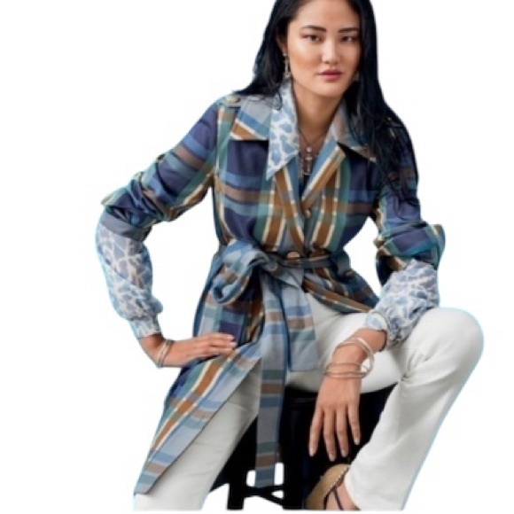 CABI Style #6248 Highclere Trench 100% cotton plaid trench coat NWOT- sz Medium - Picture 2 of 16